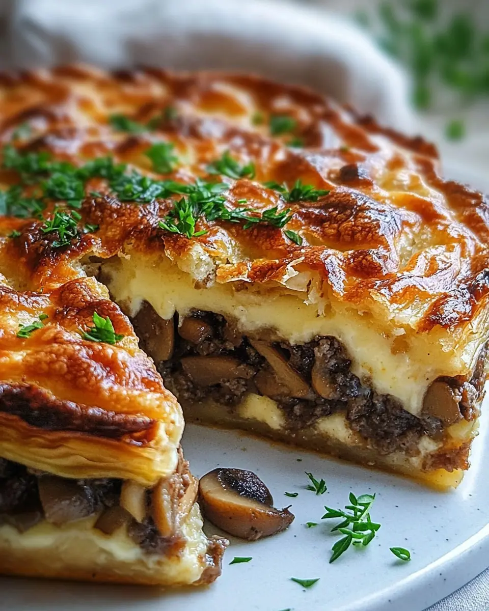 Torte mit Pilzen, Hackfleisch und Käse: Irresistibly Savory Delight
