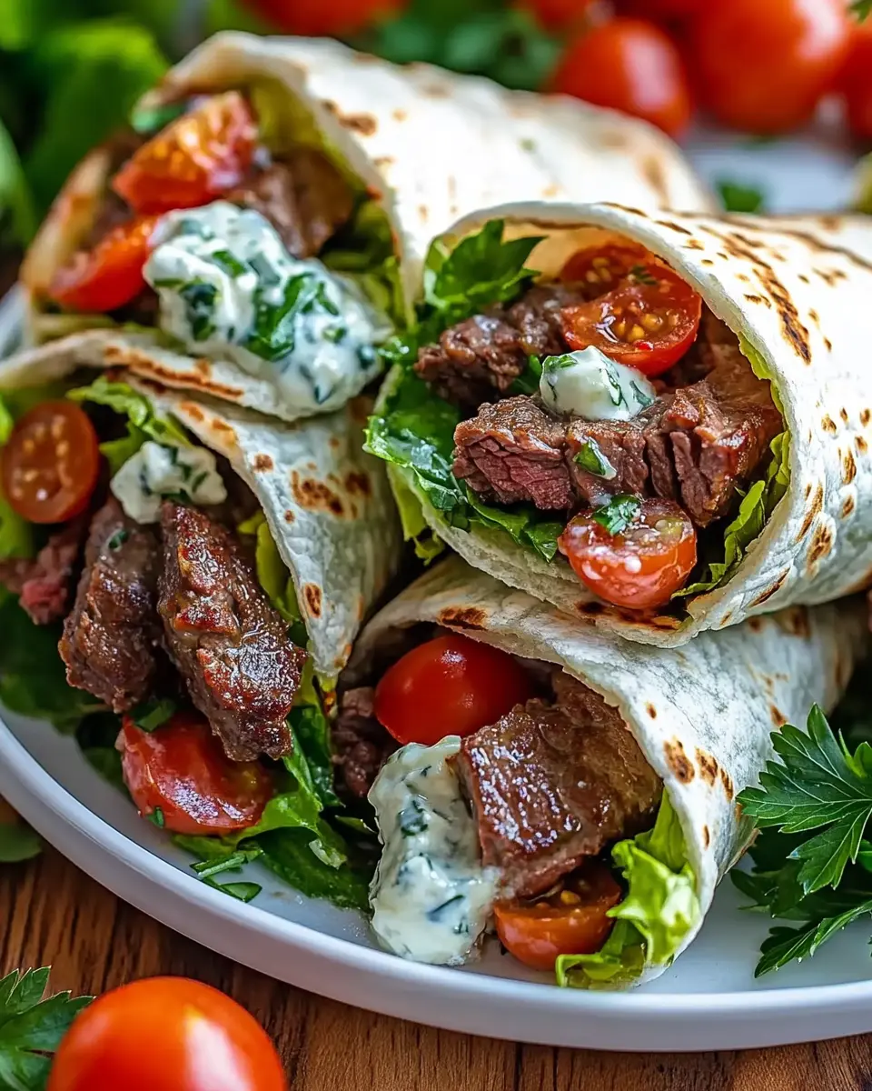 Griechische Rindfleisch-Wraps mit Gurken-Feta-Sauce: Irresistibly Savory!