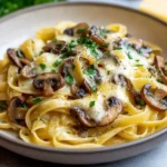 Pasta mit karamellisiertem Lauch und Pilzen auf Gruyère First Image First Image