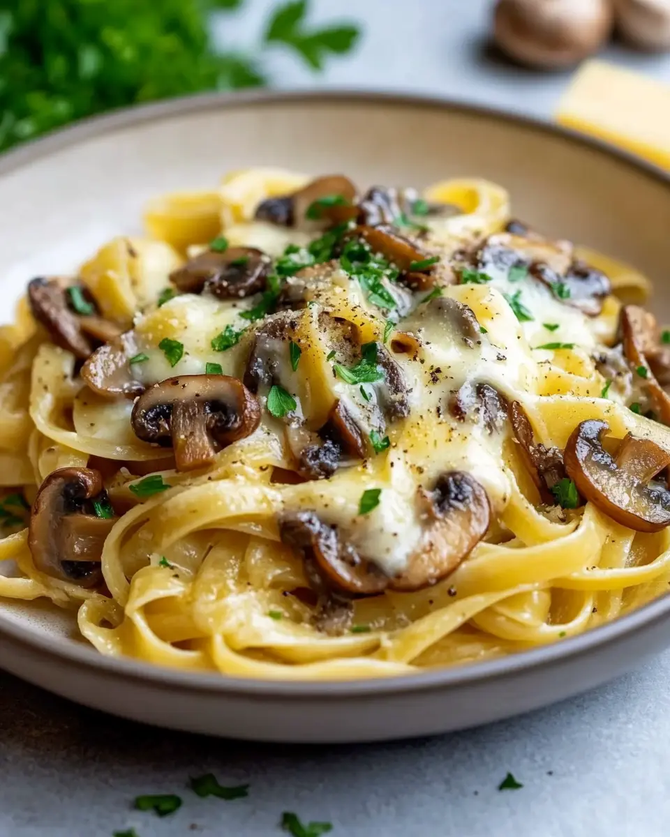 Pasta mit karamellisiertem Lauch und Pilzen auf Gruyère First Image First Image