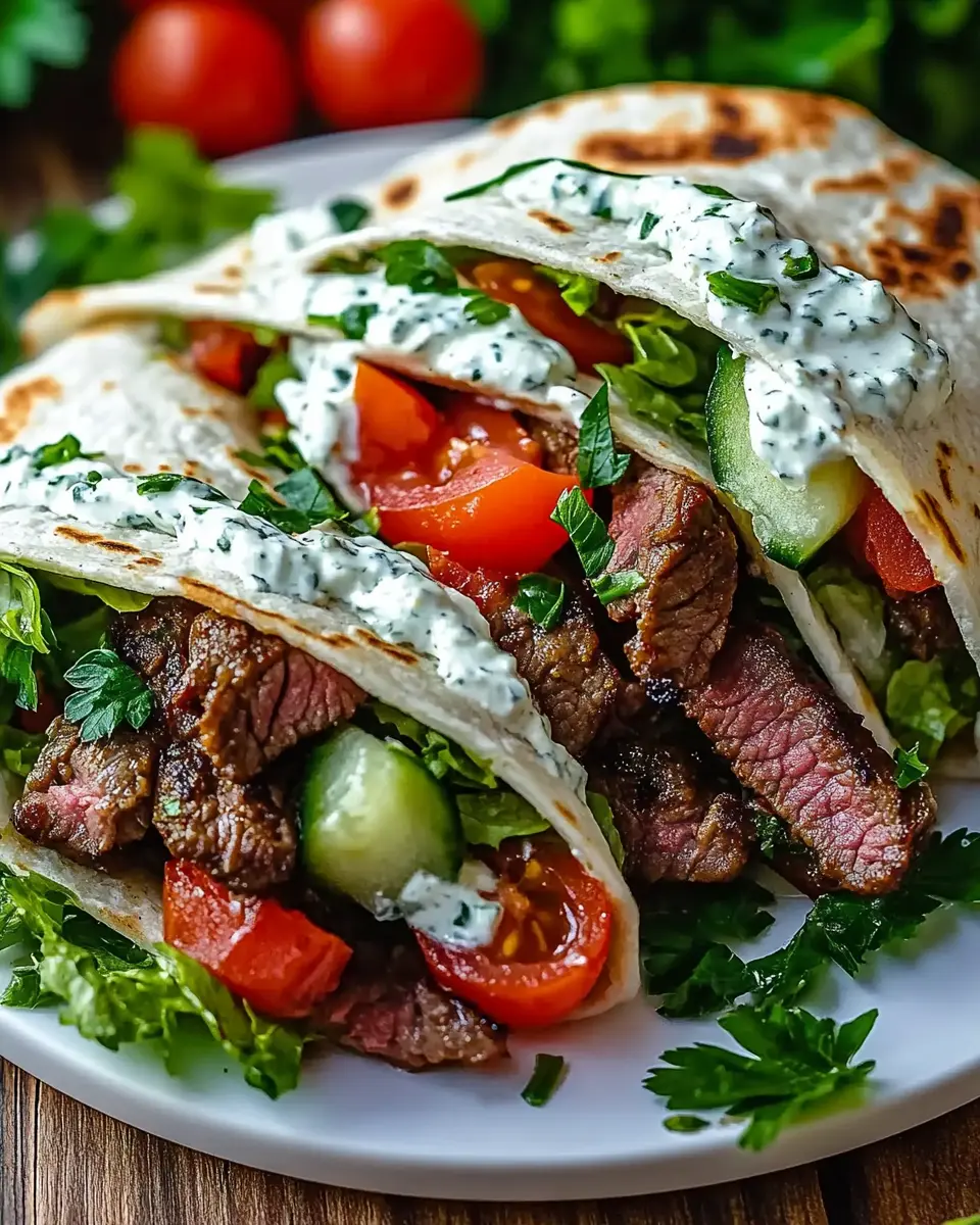 Griechische Rindfleisch-Wraps mit Gurken-Feta-Sauce: Irresistibly Savory!