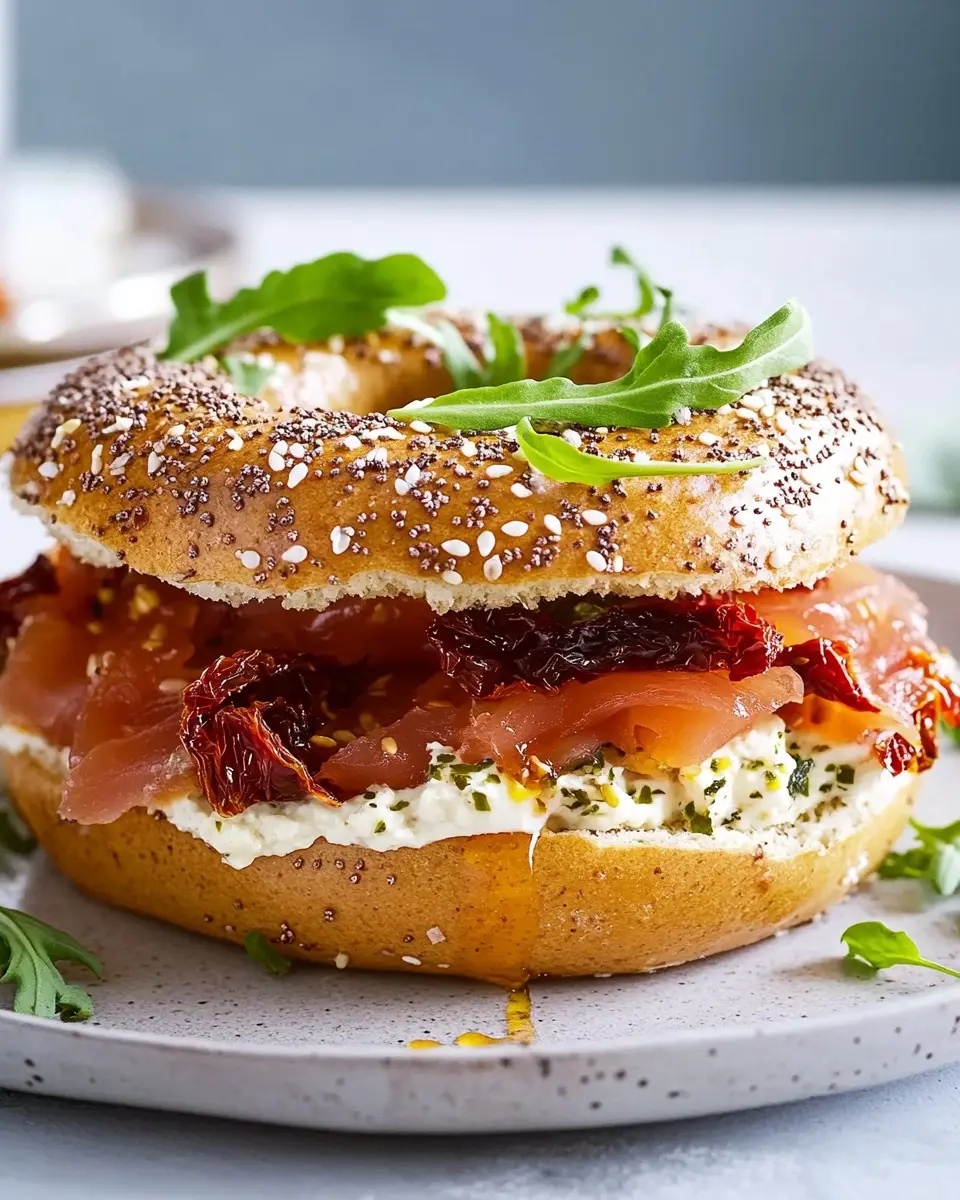 Vollkorn-Bagel mit Lachs und getrockneten Tomaten Bliss