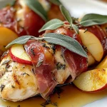 Herzhaftes Hähnchen mit Prosciutto, Apfel und Salbeibutter in Apfelwein-Pfannensauce First Image First Image