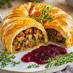 Vegetarischer Hackbraten im Blätterteig mit Cranberrysoße First Image First Image