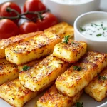 Luftfrittierte Halloumi Streifen – knusprig First Image First Image
