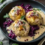 Brezenknödel mit fruchtigem Rotkohl und Speck-Sahne-Sauce First Image First Image
