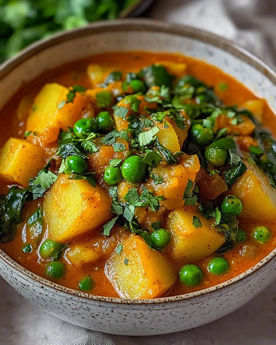Veganes Kartoffelcurry mit Spinat und Erbsen: Einfach Genuss!