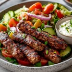 Cevapcici mit griechischem Salat und Hirtenkäsedip First Image First Image