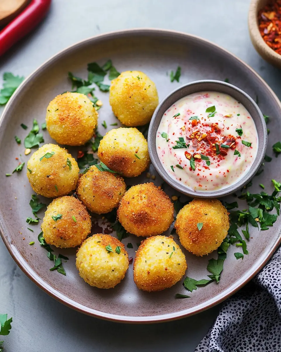 Blumenkohl-Polenta-Bällchen mit veganem Chili-Joghurt: Irresistibly Creamy Delight
