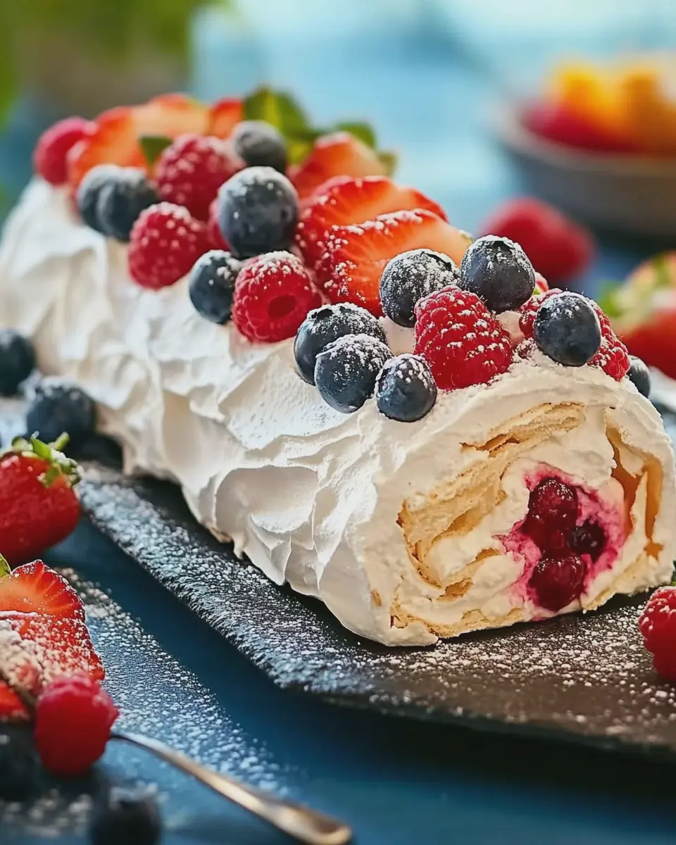 Pavlova-Rolle mit Beeren